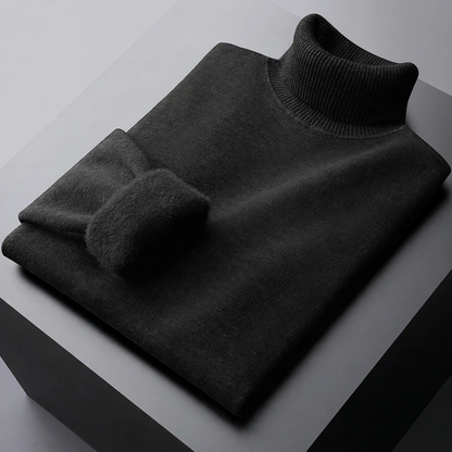 Padded men's knitted sweater with stand-up collar