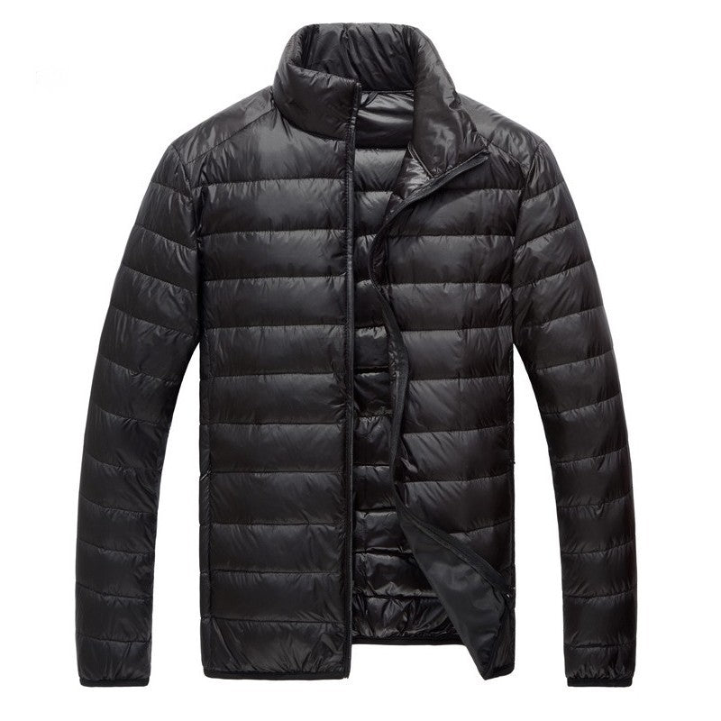 Men's down jacket, lightweight, with storage bag