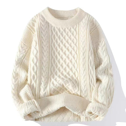 Coarse knit pullover with cable pattern for men