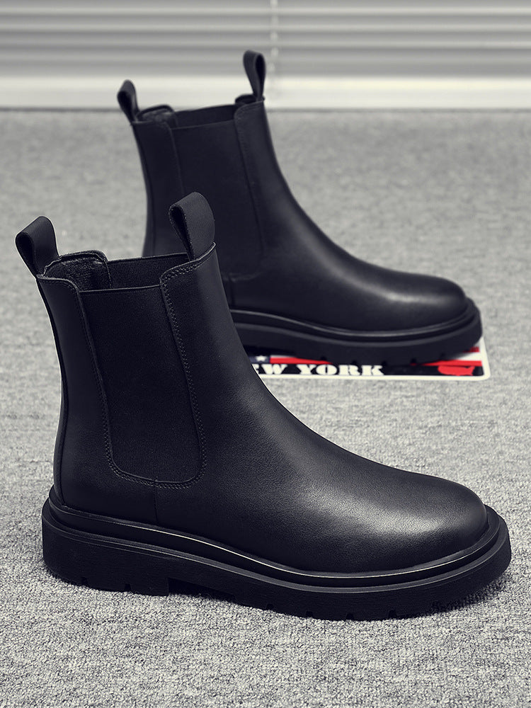 Men's Chelsea boots made of cowhide leather, mid-high shaft
