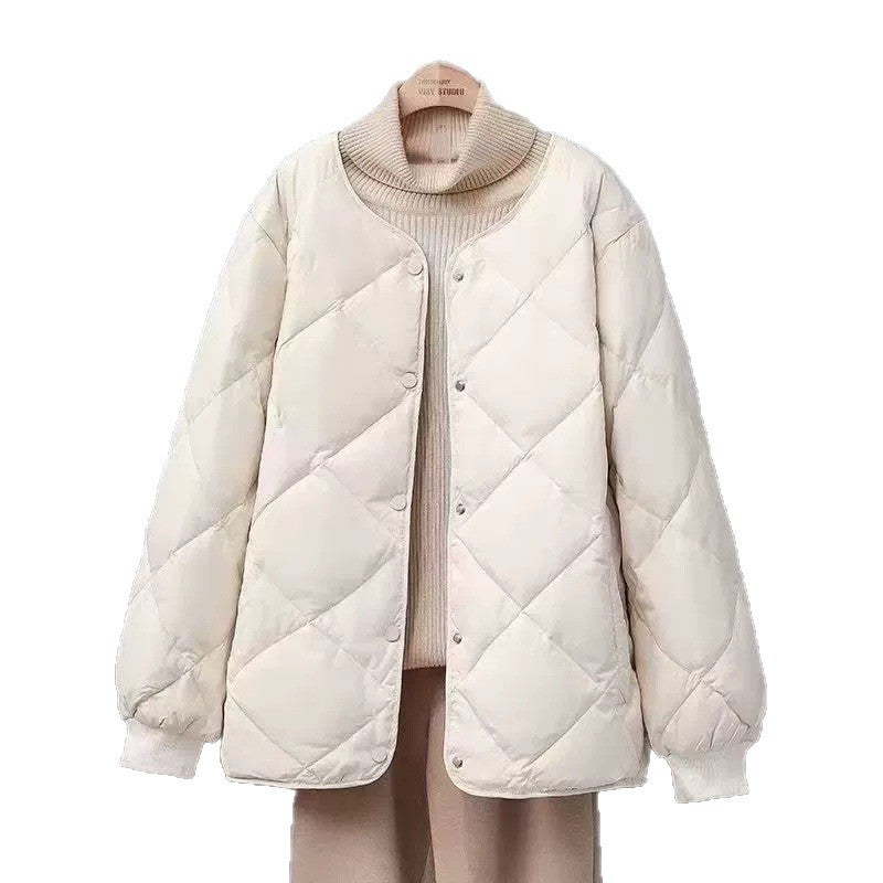 Short, quilted women's jacket with round neck