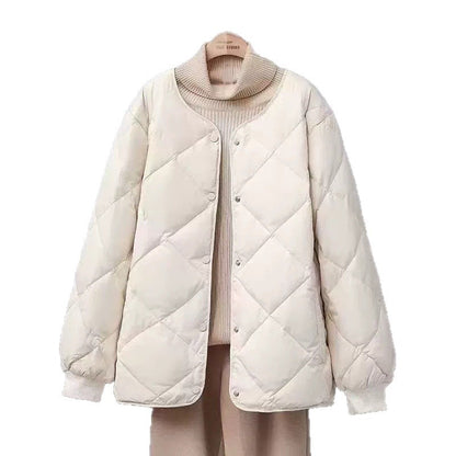 Short, quilted women's jacket with round neck