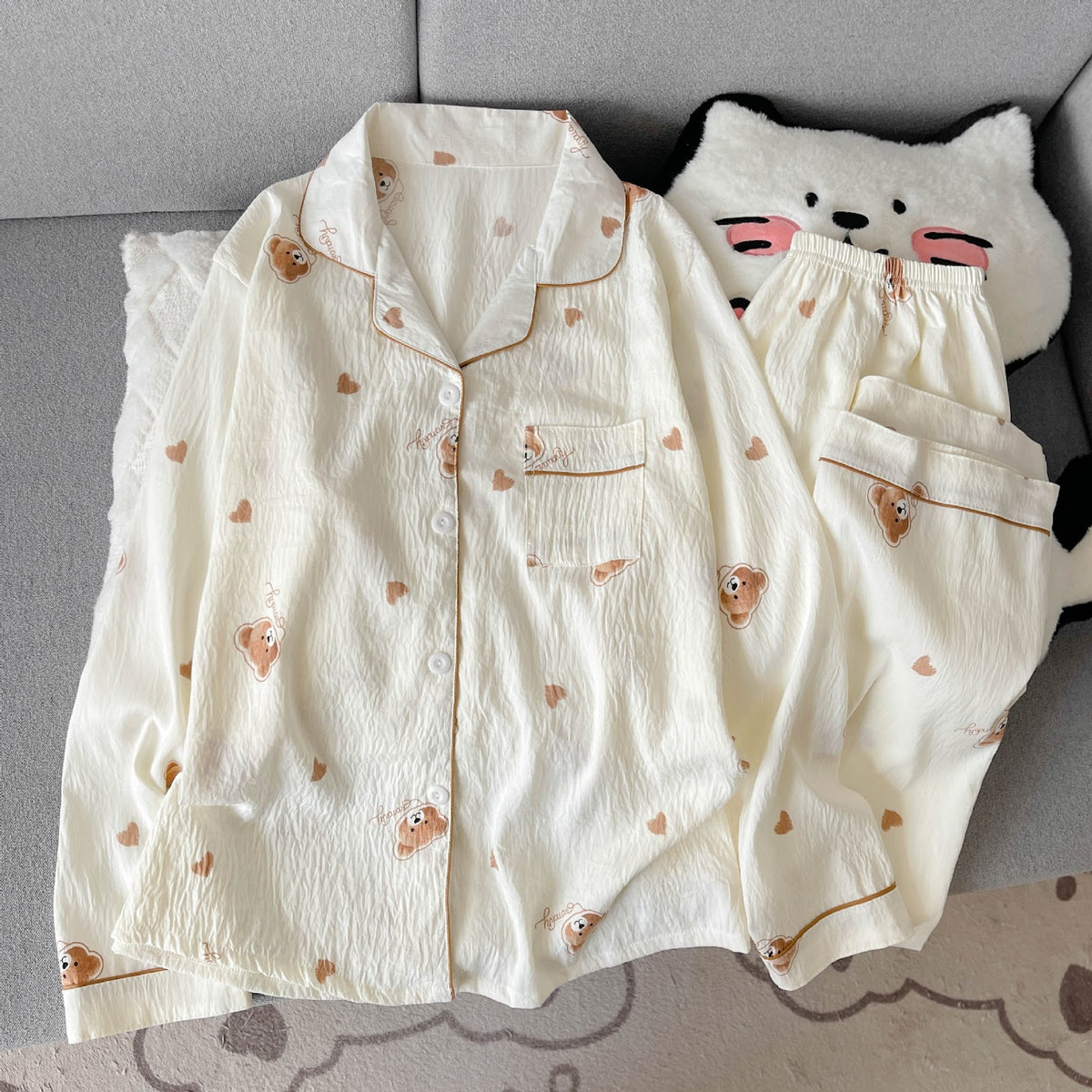 Women's Pajama Set, Long Sleeve, Cotton Blend, Cartoon Pattern