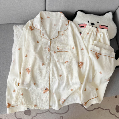 Women's Pajama Set, Long Sleeve, Cotton Blend, Cartoon Pattern