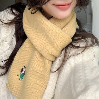 Merino wool scarf with embroidery, 150x45cm