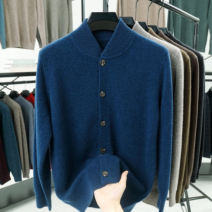 Men's cardigan with standing collar and buttons