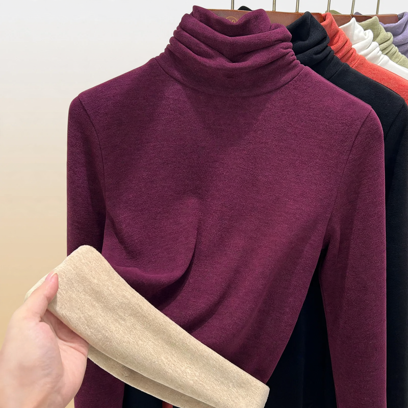 Women's thermal shirt with stand-up collar, lined