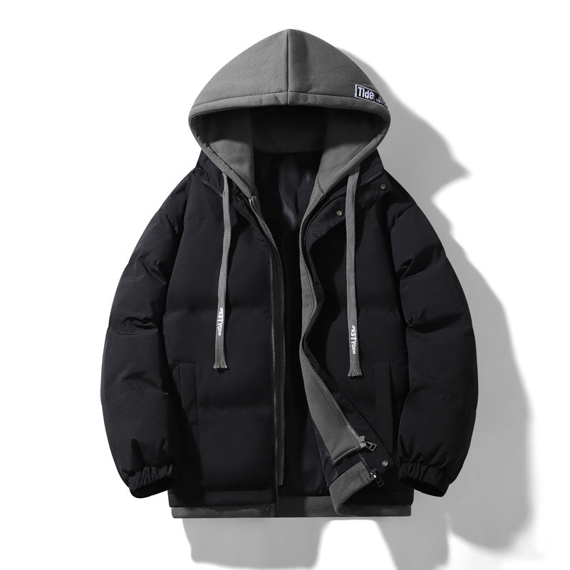 Padded men's winter jacket, hood, loose fit