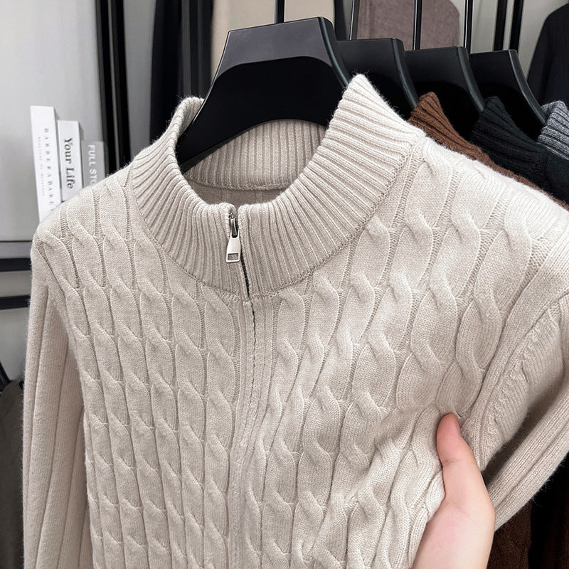 Heavy knit cardigan with textured pattern