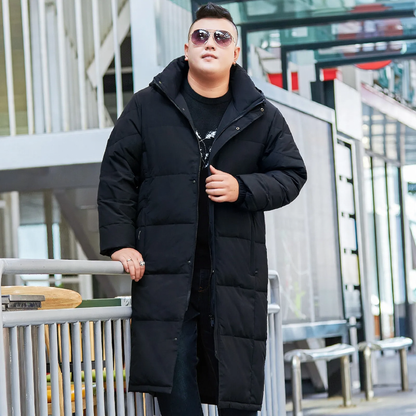 Long men's down jacket, plus size, knee length