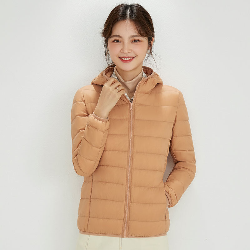 Light down jacket with hood for women