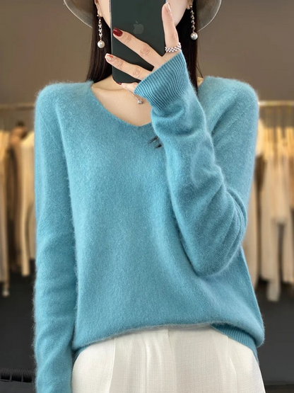 EVA-US | Cashmere Pullover Women Elegant V neck, Soft & Comfortable