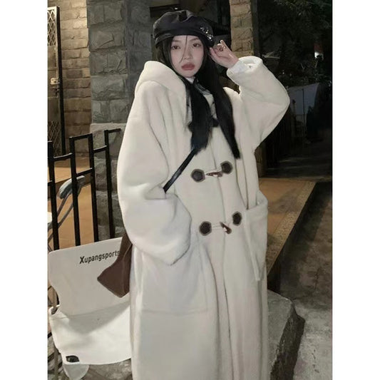 Mid-length women's winter coat with toggle buttons