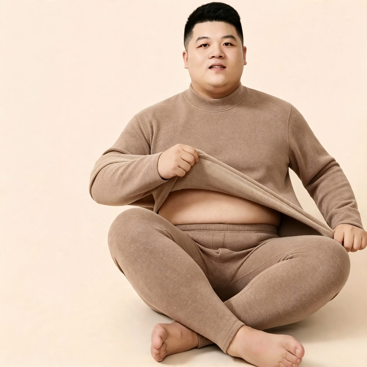 Padded thermal underwear set with lamb fleece imitation