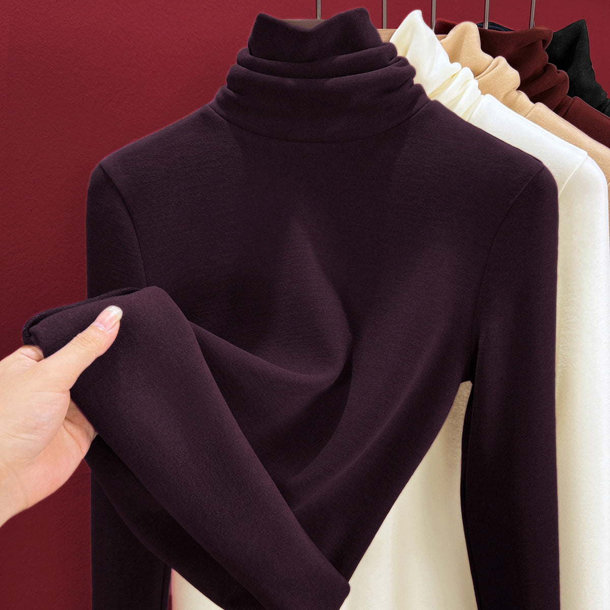 Women's thermal shirt with stand-up collar, lined