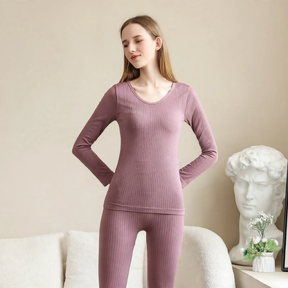 Women's Thermal Underwear Set, ribbed, striped