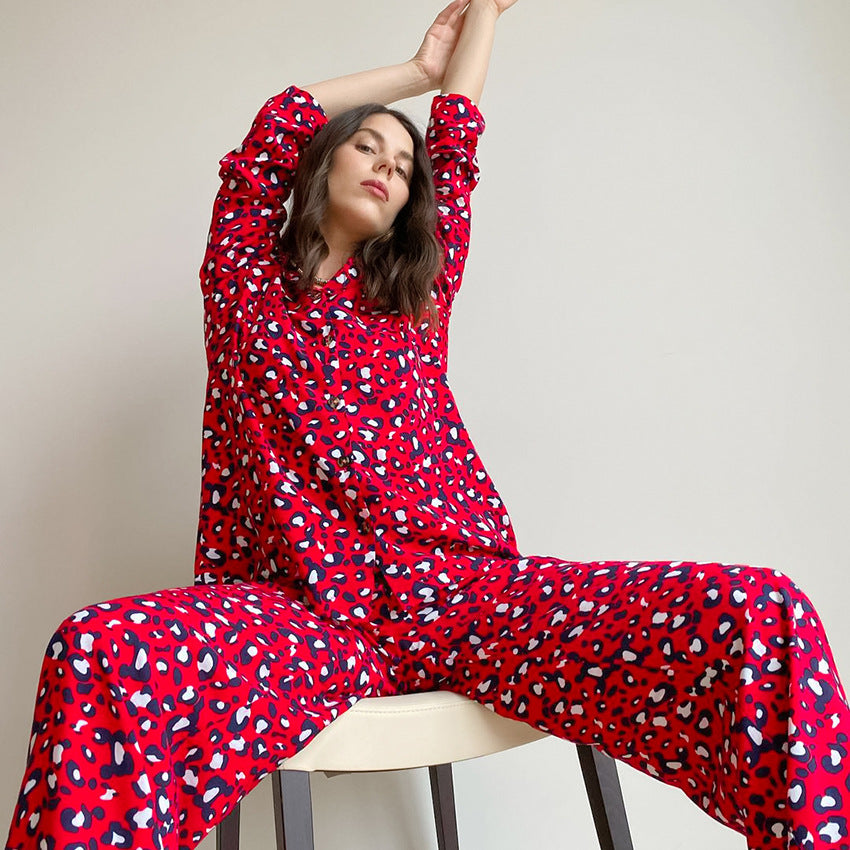Women’s Pajama Set, Long Sleeve, Viscose, Leopard Print