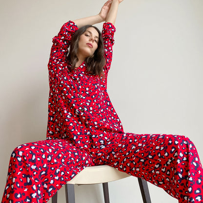 Women’s Pajama Set, Long Sleeve, Viscose, Leopard Print