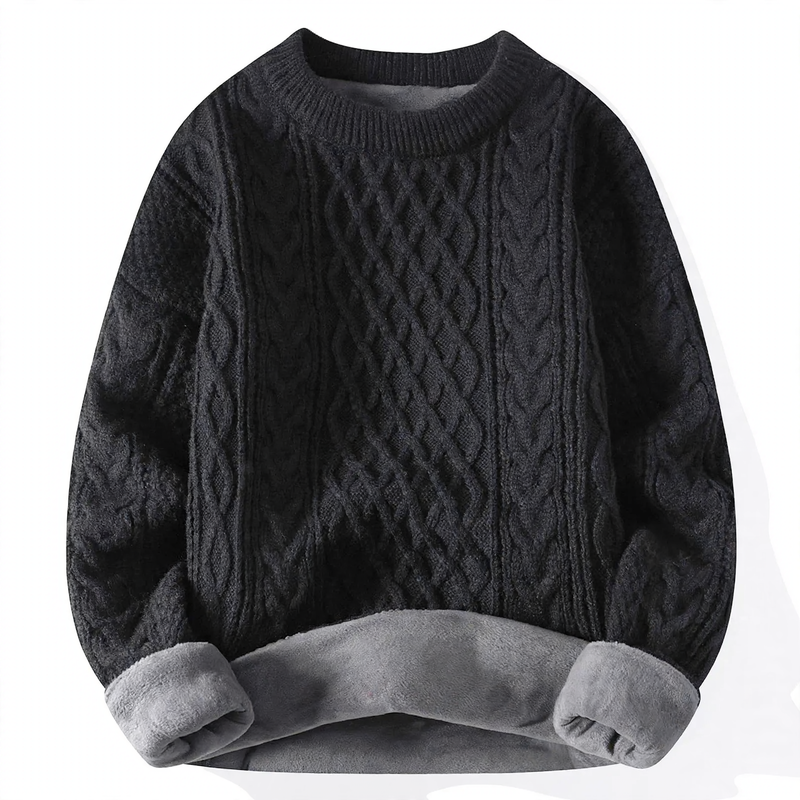 Padded knit sweater with cable pattern