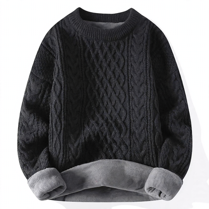 Padded knit sweater with cable pattern