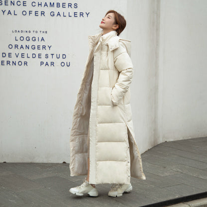 Long women's quilted coat, knee-length, padded