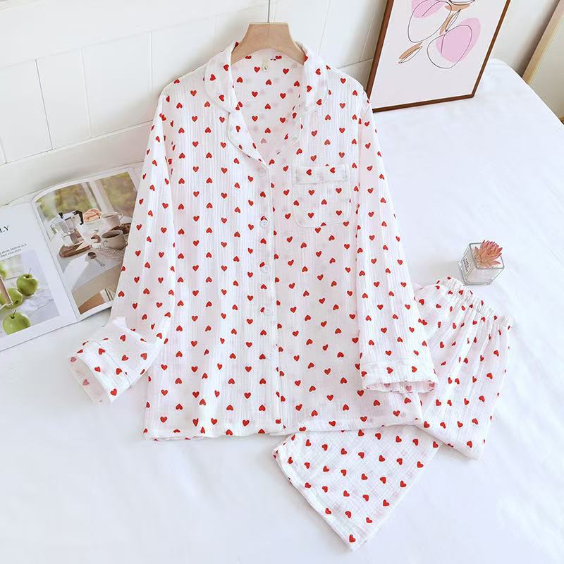 Women's pajamas, cotton gauze, long sleeves
