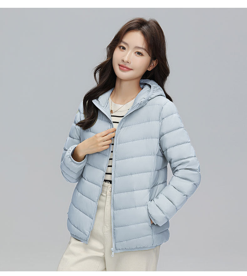 Lightweight down jacket with hood for women