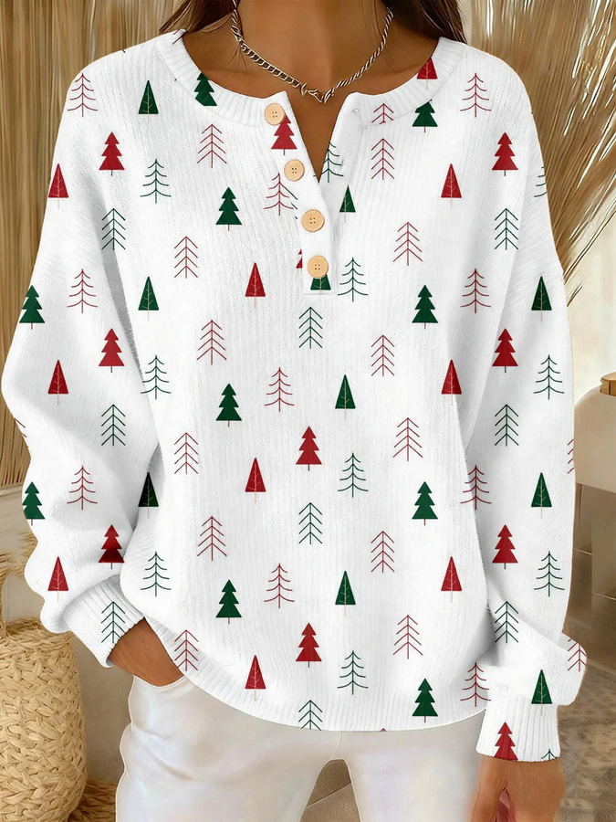 Christmas knitted pullover with stand-up collar and 3D print