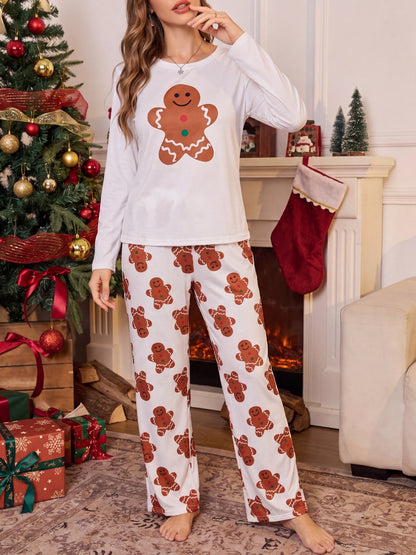 Loose Pajama Set with Gingerbread Man Motif