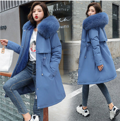 Padded parka with lamb fleece and fur collar for women