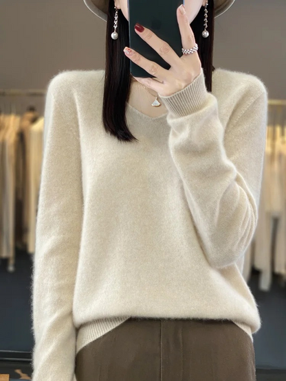EVA-US | Cashmere Pullover Women Elegant V neck, Soft & Comfortable