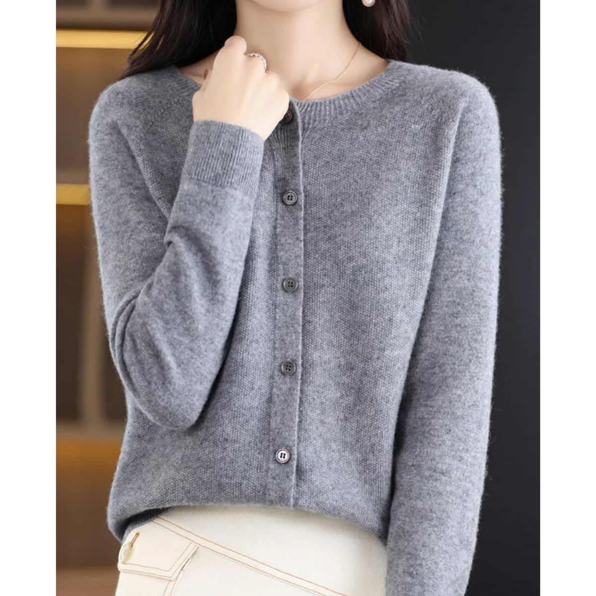 EVA-US | Merino wool women's O-neck cardigan cashmere sweater