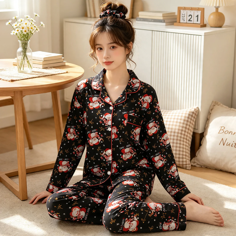 Ladies' Pajamas, checked, Long sleeve, Cotton imitation