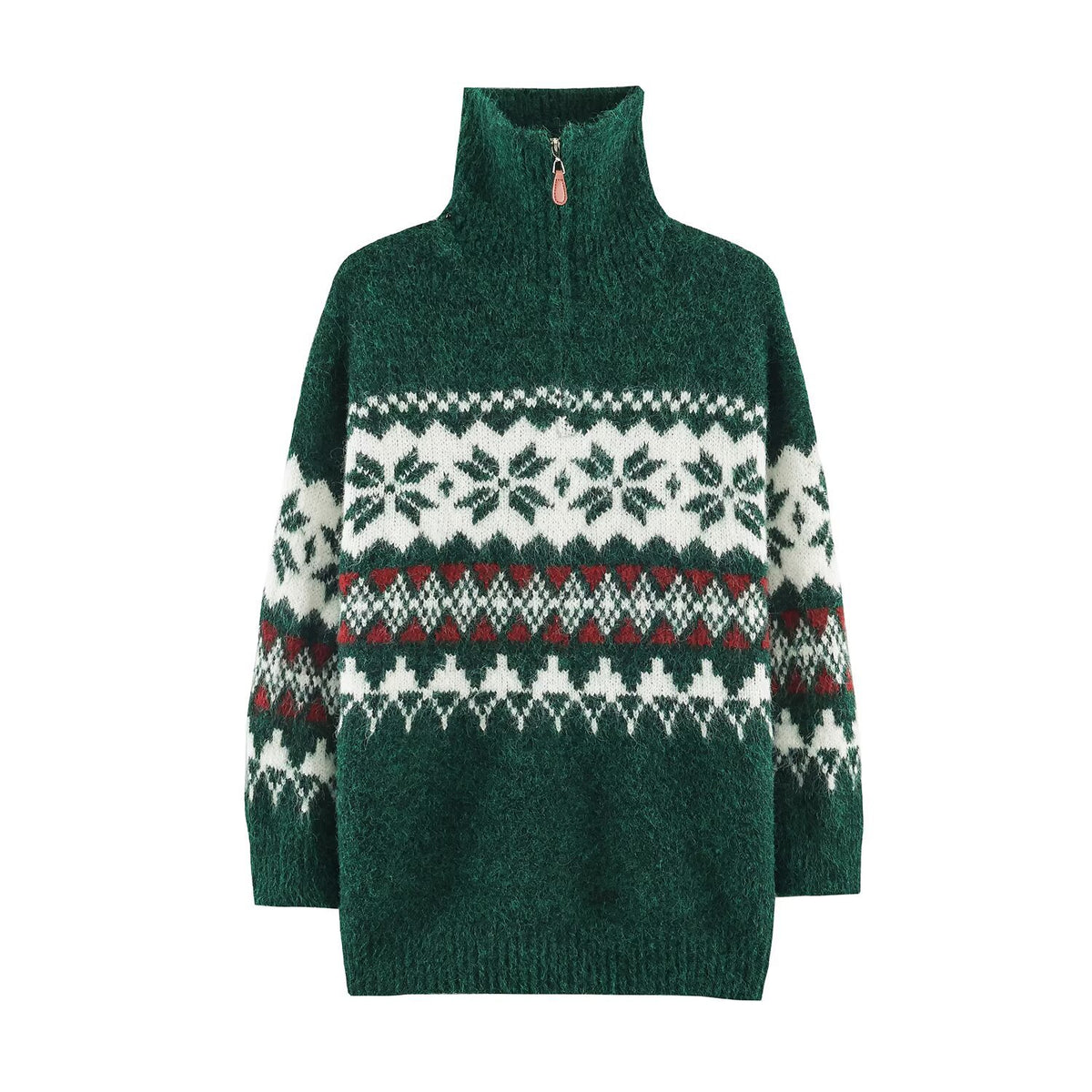 Christmas Fair-Isle knitted sweater with stand-up collar