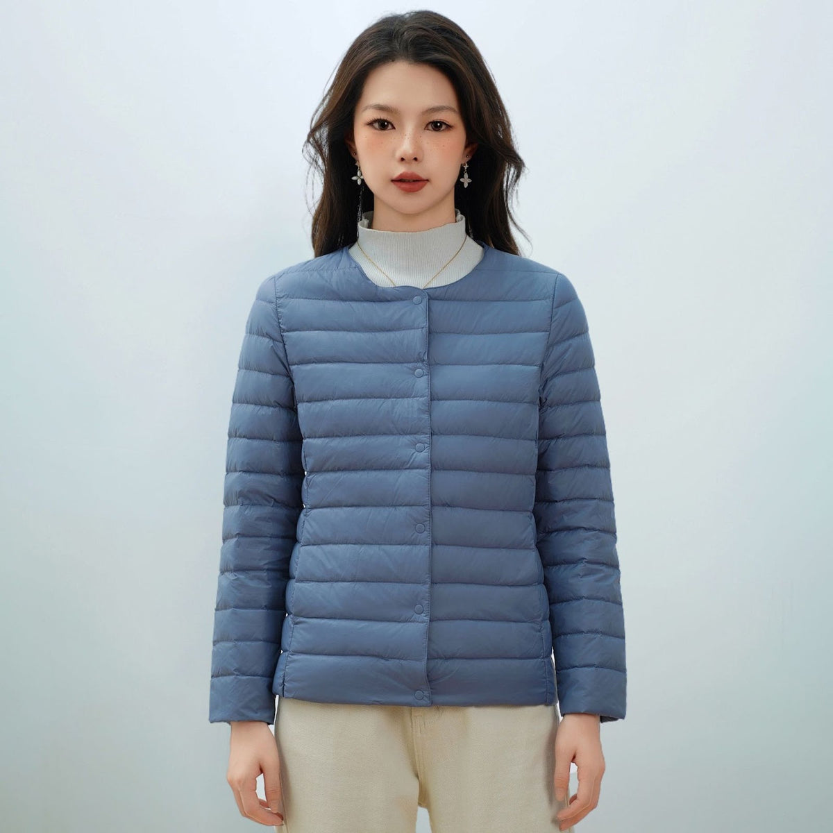 Light women's down jacket, simple design