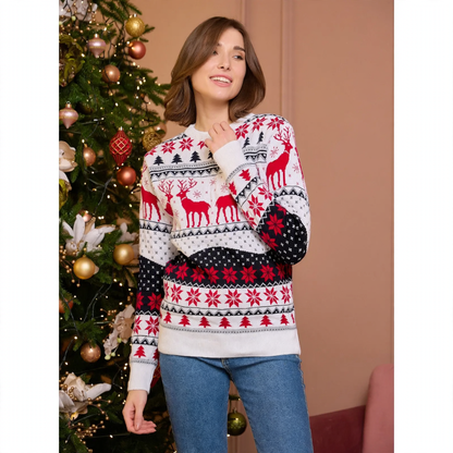 Unisex knit sweater with reindeer motif