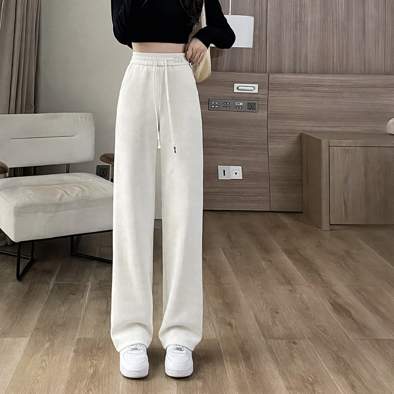 Padded corduroy leisure pants with high waist