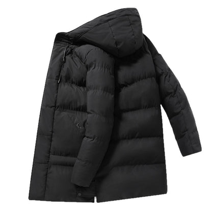 Long men's hooded jacket, lined, windproof