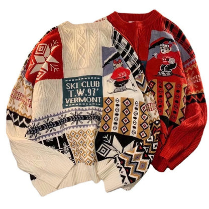 Unisex knitted sweater with bear jacquard