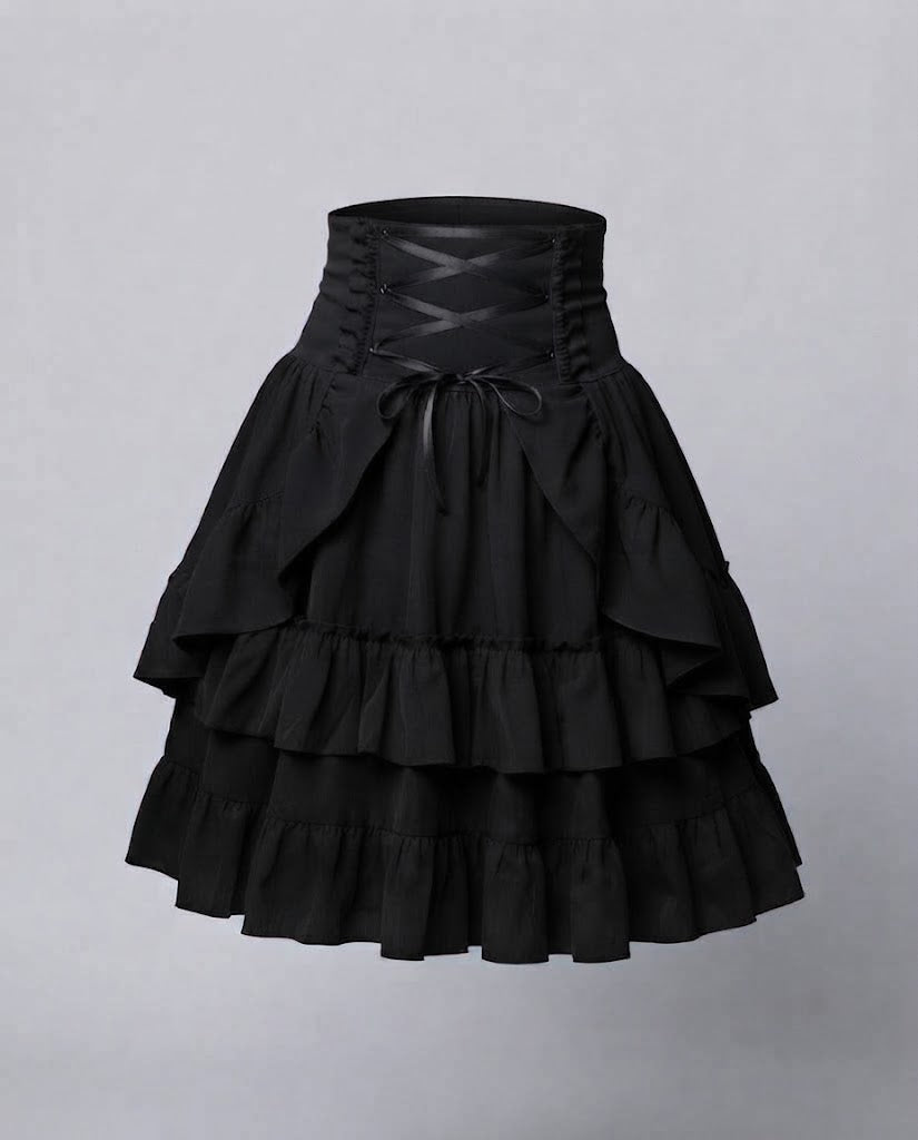 Women Sweet Ruffled Dress with Apron Design and Lacing Details EVA-US