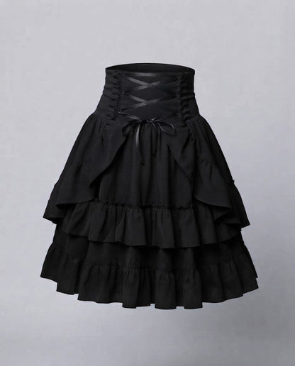 Women Sweet Ruffled Dress with Apron Design and Lacing Details EVA-US