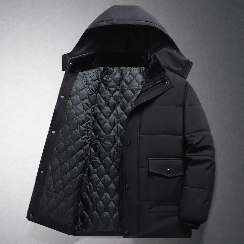 Padded men's winter jacket with hood