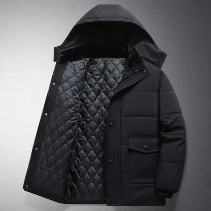 Padded men's winter jacket with hood