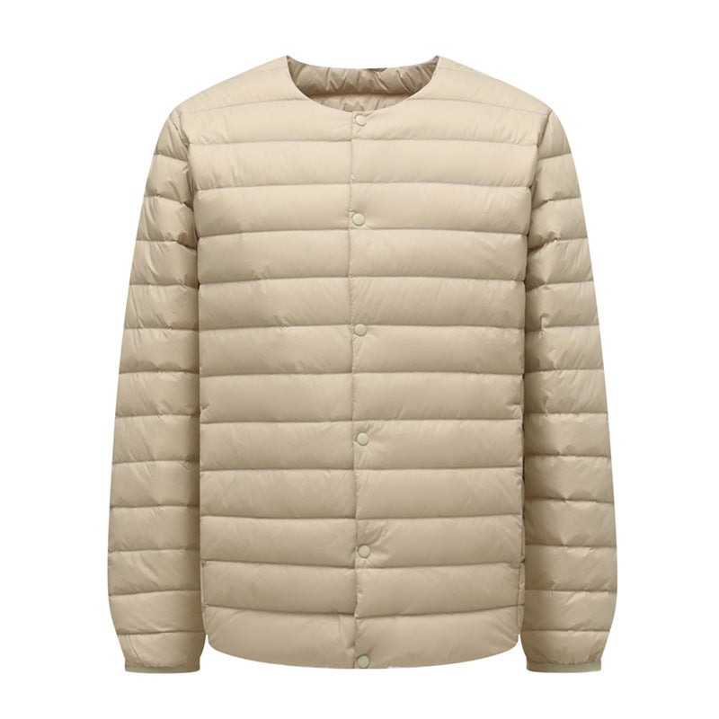 Unisex down jacket, lightweight, with adjustable neckline