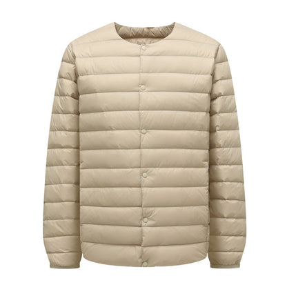 Unisex down jacket, lightweight, with adjustable neckline