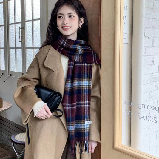 Wool scarf, 100% wool, checked, 30x180 cm