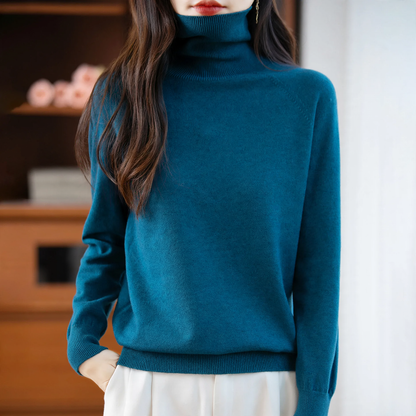 Ladies knit sweater with high collar, loose