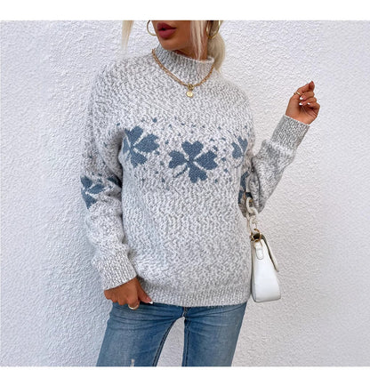 Christmas sweater with snowflake pattern and stand-up collar