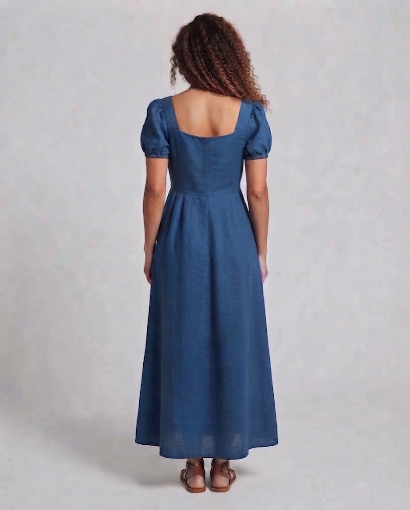 Women Elegant Maxi Dress with Puff Sleeves and Waistband EVA-US