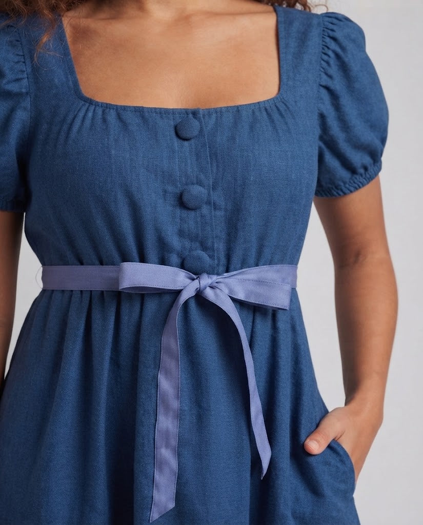 Women Elegant Maxi Dress with Puff Sleeves and Waistband EVA-US